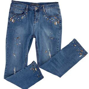 Cartise High Waist Stretch Embellished Cropped Jeans S8​​​​​​​​​​​​